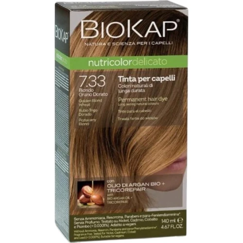 Biokap Nutricolor Delicato 7.33 Pozłacany Blond, 140 ml - Farba do włosów bez amoniaku, rezorcyny, parabenów, a także PPD