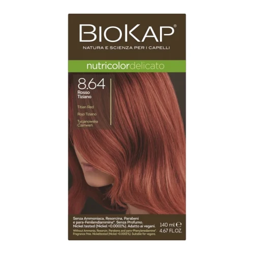 Biokap Nutricolor Delicato 8.64 Tycjanowska Czerwień, 140 ml - Farba do włosów bez amoniaku, rezorcyny, parabenów, a także PPD