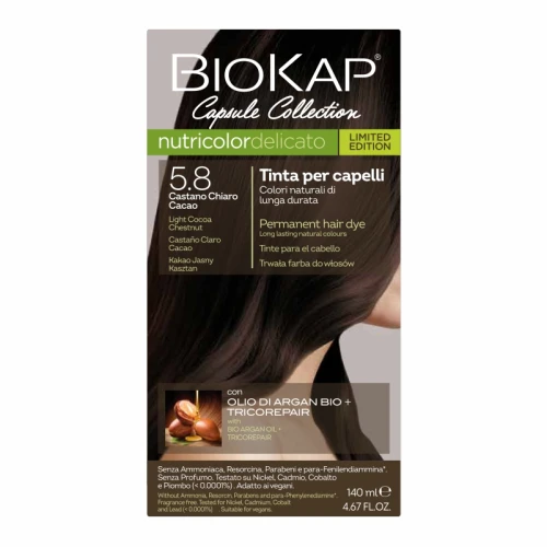 Biokap Nutricolor Delicato 5.8 Kakao jasny kasztan,  140 ml - Farba do włosów na bazie naturalnych składników, bez amoniaku, rezorcyny, parabenów i PPD