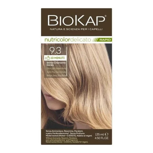 Biokap Nutricolor Delicato Rapid 9.3 Bardzo Jasny Złoty Blond, 135 ml - Szybka koloryzacja w 10 minut