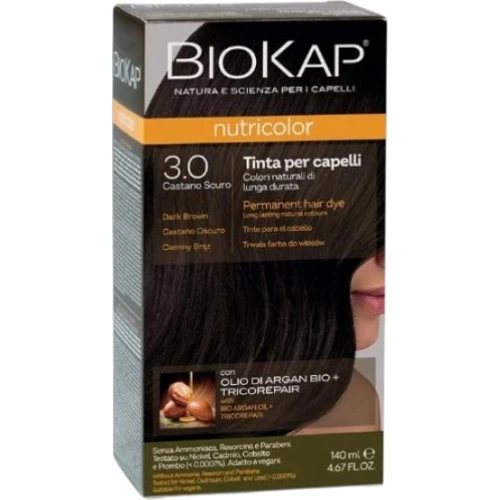 Biokap Nutricolor 3.0 Ciemny brąz, 140 ml - Dermo farba do włosów  bez amoniaku, rezorcyny, parabenów