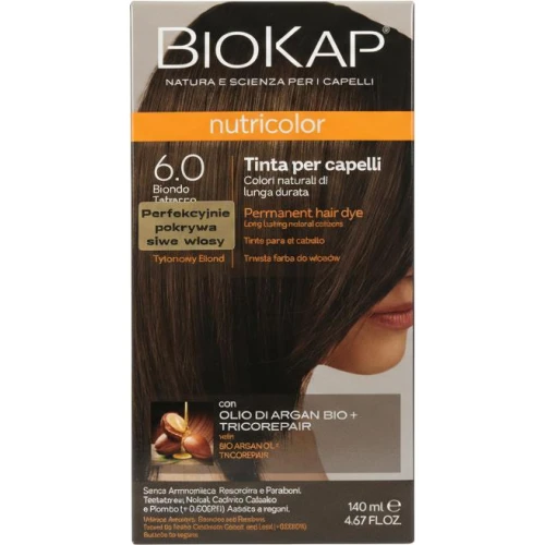 Biokap Nutricolor 6.0 Tytoniowy blond, 140 ml - Farba koloryzująca do włosów bez amoniaku, rezorcyny, parabenów