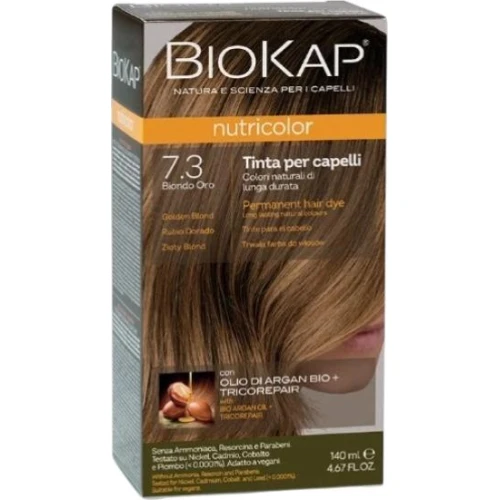 Biokap Nutricolor 7.3 Złoty blond,140 ml - Farba do włosów na bazie naturalnych składników, bez amoniaku, rezorcyny, parabenów