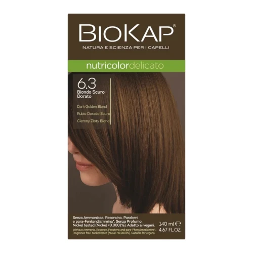 Biokap Nutricolor Delicato 6.3 Ciemny złoty blond, 140 ml - Farba do włosów bez amoniaku, rezorcyny, parabenów, a także PPD