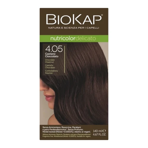 Biokap Nutricolor Delicato 4.05 Czekoladowy Kasztan, 140 ml - Farba do włosów bez amoniaku, rezorcyny, parabenów, a także PPD