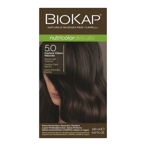 Biokap Nutricolor Delicato 5.0 Jasny Naturalny Kasztan, 140 ml - Farba do włosów bez amoniaku, rezorcyny, parabenów, a także PPD