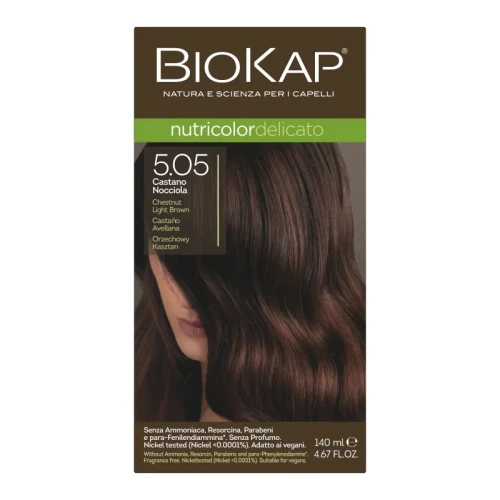 Biokap Nutricolor Delicato 5.05 Orzechowy kasztan, 140 ml - Farba do włosów bez amoniaku, rezorcyny, parabenów, a także PPD