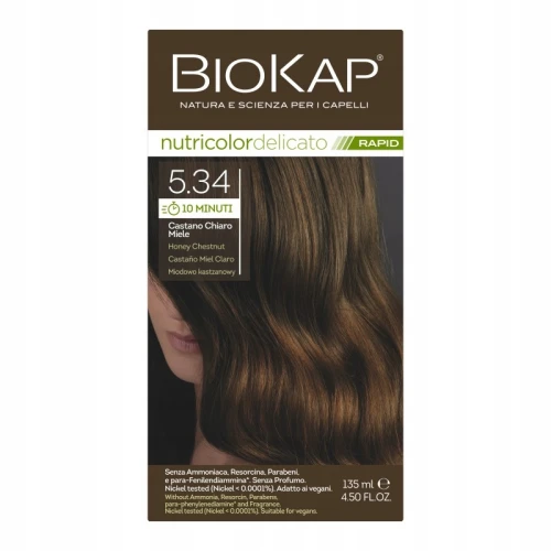 Biokap Nutricolor Delicato Rapid 5.34 Miodowo-Kasztanowy, 135 ml - Szybka koloryzacja włosów w 10 minut
