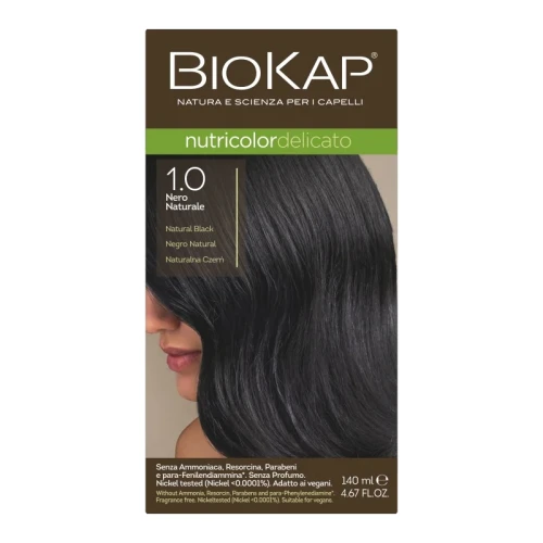 Biokap Nutricolor Delicato 1.0 Naturalna Czerń, 140 ml - Farba do włosów bez amoniaku, rezorcyny, parabenów, a także PPD
