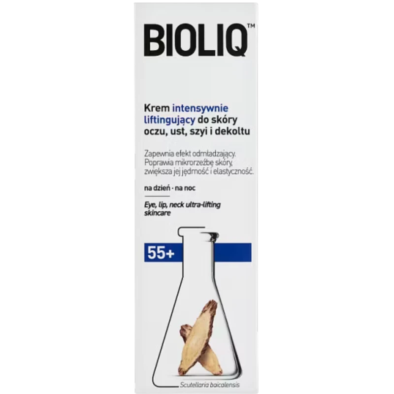 Bioliq 55+ Krem intensywnie liftingujący do skóry oczu, ust, szyi i dekoltu, 15 ml - Zwiększa jędrność i elastyczność delikatnych partii twarzy