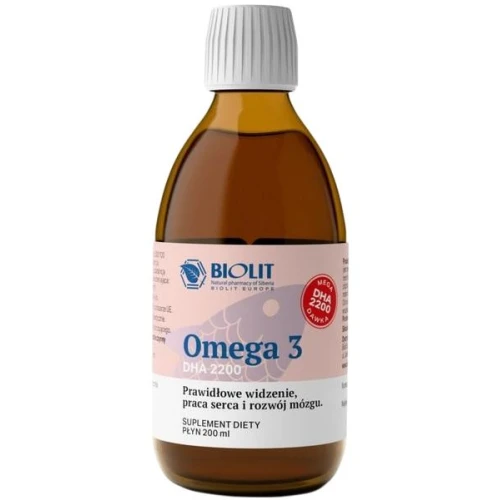Biolit Omega 3 DHA 2200, płyn 200 ml - Wspiera pawidłowe widzenie, pracę serca i rozwój mózgu