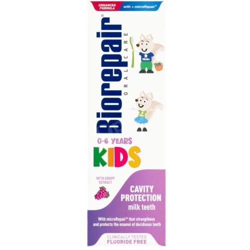 Biorepair Kids Winogrono Wzmacniająca pasta dla dzieci 0-6 lat bez fluoru, 50 ml - Remineralizacja szkliwa i ochrona przed próchnicą
