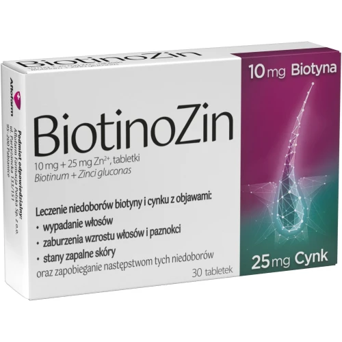 BiotinoZin, 30 tabletek - Z biotyną i cynkiem na niedobory wpływające na włosy, skórę i paznokcie