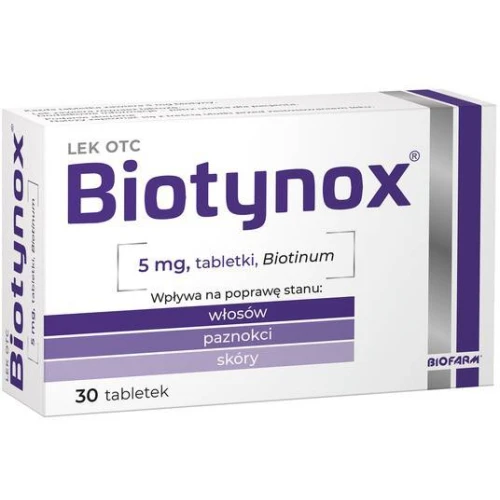 Biotynox 5mg, 30 tabletek - Uzupełnia niedobory biotyny, zmniejsza wypadanie włosów