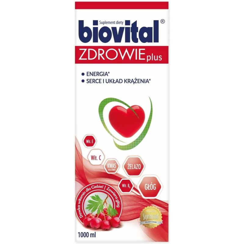 Biovital Zdrowie Plus, 1000 ml  - Suplement diety do picia z głogiem, żelazem i witaminami
