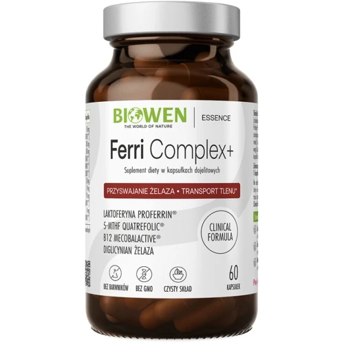 Biowen FerriComplex+, 60 kapsułek - Z żelazem, witaminą C, B12, folianem i miedzią