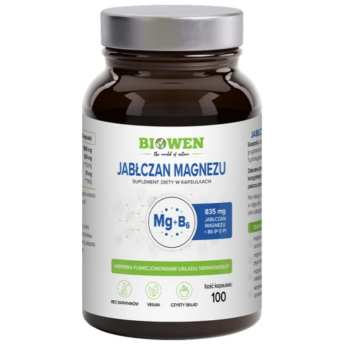 Biowen Jabłczan Magnezu, 100 kapsułek - Wsparcie mięśni i układu nerwowego