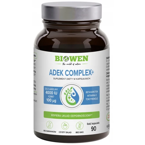 Biowen Witaminy ADEK Complex+, 90 kapsułek - Kompleks 4 witamin rozpuszczalnych w tłuszczach