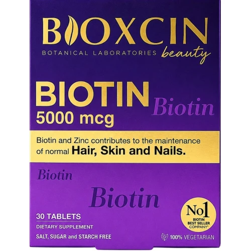 Bioxcin Biotyna 5000 mcg, 30 tabletek - Z biotyną i cynkiem wspierającymi utrzymanie zdrowych włosów, skóry i paznokci
