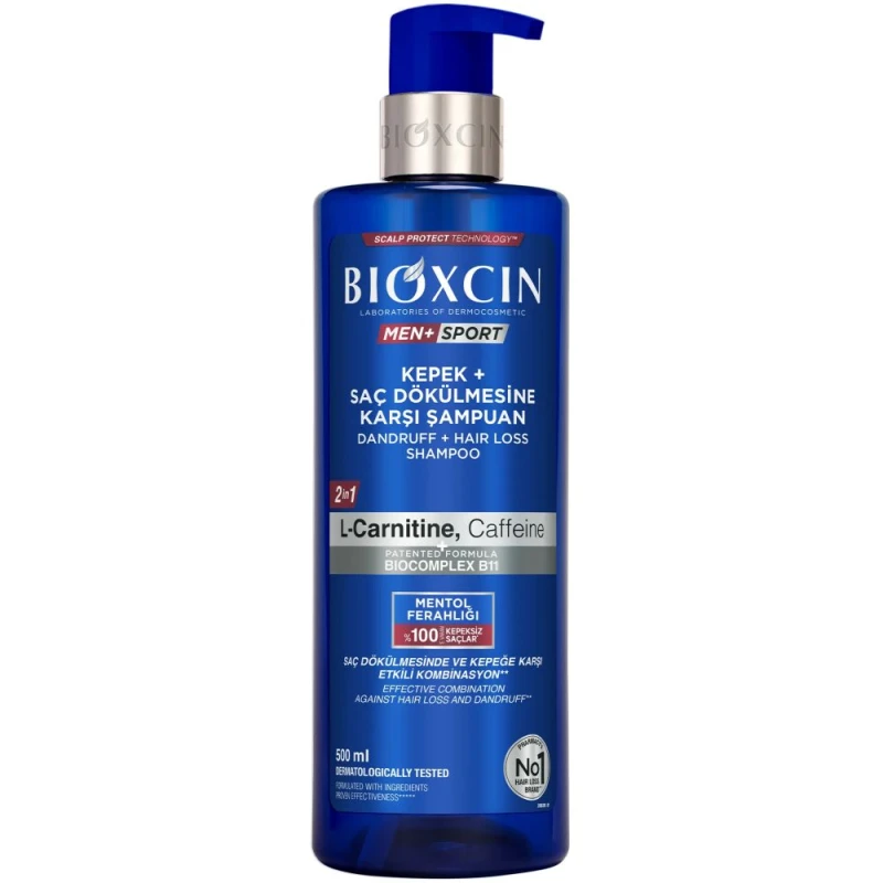 Bioxcin Men+ Sport Przeciwłupieżowy szampon na wypadanie włosów, 500 ml - Podwójne działanie przeciw łupieżowi i wypadaniu włosów