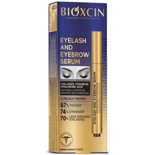 Bioxcin Serum do brwi i rzęs z kolagenem i kwasem hialuronowym, 3 ml - Wzmocnienie, odżywienie i poprawa gęstości brwi i rzęs