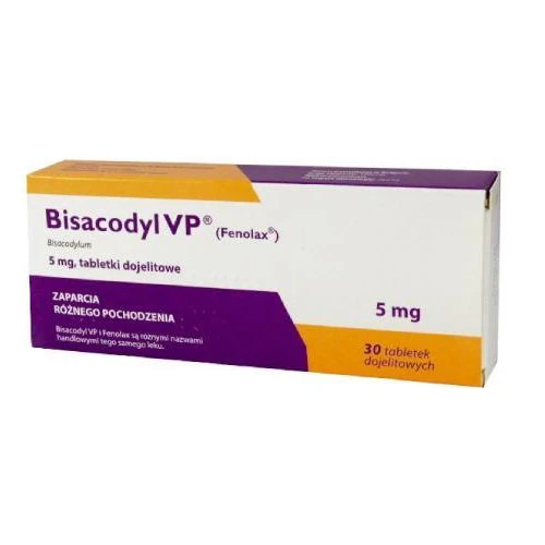 Bisacodyl VP 5 mg,  InPharm (import równoległy), 30 tabletek dojelitowych  - Na nawykowe i przewlekłe zaparcia różnego pochodzenia