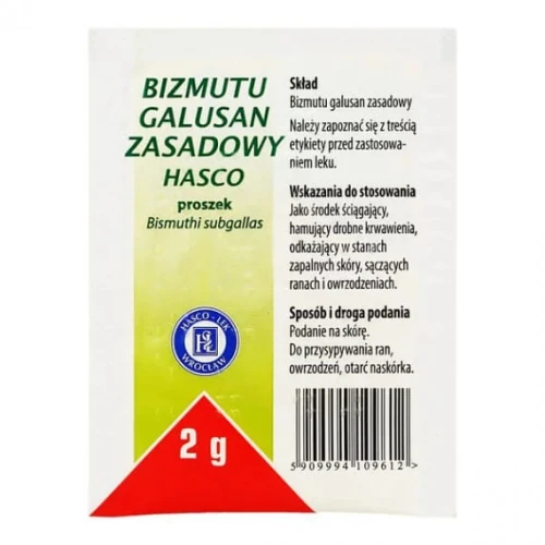 Bizmutu Galusan Zasadowy Hasco (Dermatol) Proszek, 2 g - Środek hamujący drobne krwawienia