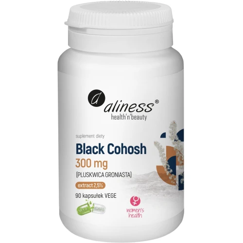 Aliness Black Cohosh 300 mg (Pluskwica Groniasta), 90 kapsułek - Wsparcie kobiet w okresie menopauzy