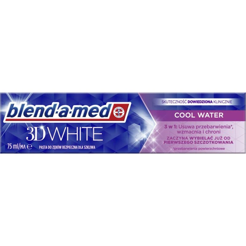 Blend-a-med 3D White Cool Water Pasta do zębów, 75 ml - Wybielanie zębów i odświeżający efekt chłodnej mięty
