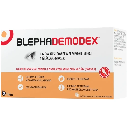 Blephademodex, 30 chusteczek - Do higieny powiek zainfekowanych nużeńcem
