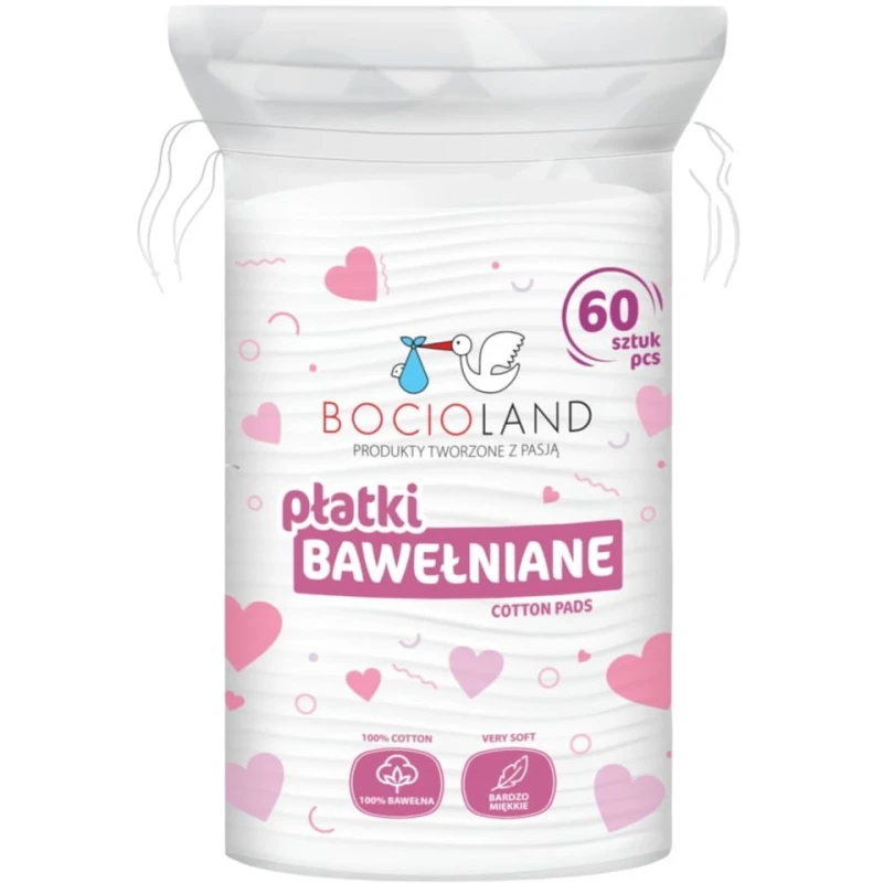 Bocioland Płatki bawełniane, 60 sztuk - 100% bawełna, delikatne i chłonne