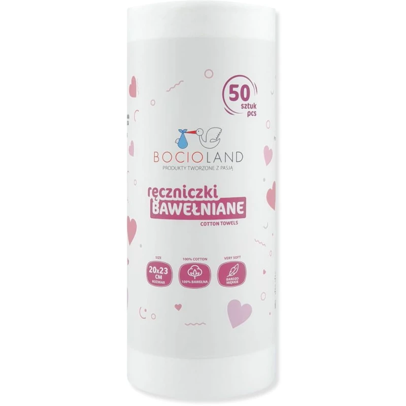 Bocioland Ręczniczki bawełniane na rolce, 50 sztuk - 100% bawełna, miękkie i chłonne