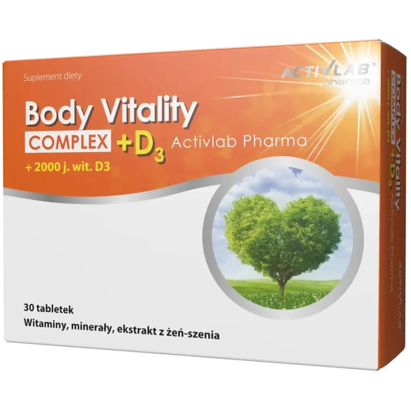 ActivLab Pharma Body Vitality Complex + D3, 30 tabletek - Zestaw witamin i minerałów z żeń-szeniem