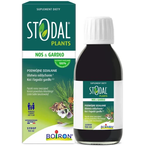 Boiron Stodal Plants, Nos i Gardło, syrop, 150 ml - Ekstrakty roślinne ułatwiają oddychanie i łagodzą ból gardła