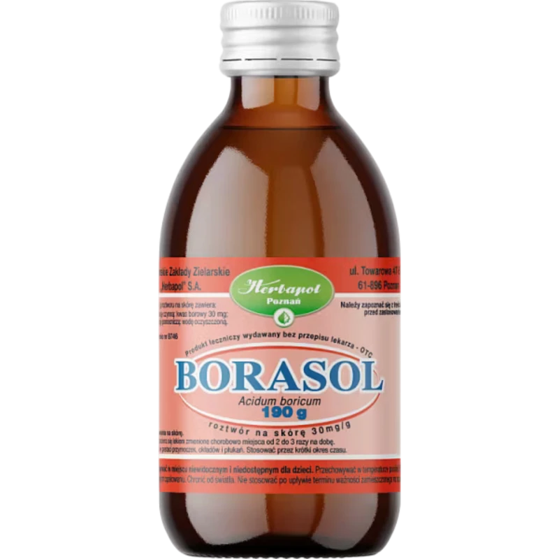 Borasol, płyn 190 g - Kwas borowy do stosowania na skórę