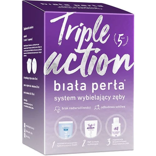 Biała Perła Triple Action - Zestaw do wybielania w domu, 1 sztuka - Kompletna kuracja wybielająca z formułą HAP-PAP-HA – efekt już po 5 dniach