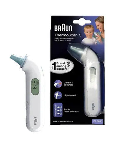 Braun ThermoScan 3 IRT3030, termometr elektroniczny do ucha, 1 sztuka - Do pomiaru temperatury ciała niemowląt