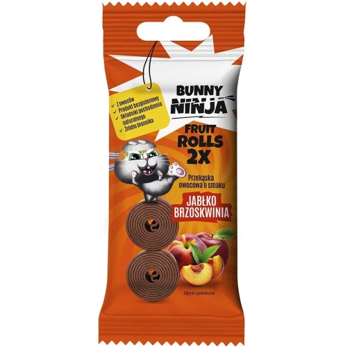 Bunny Ninja Fruit Rolls 2x Przekąska owocowa jabłko-brzoskwinia, 30 g - Naturalny rulonik owocowy bez cukru