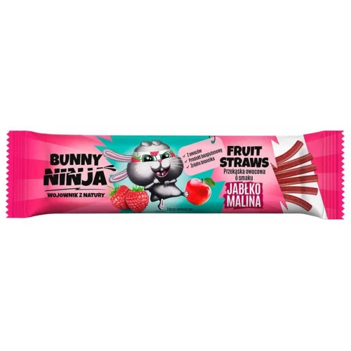 Bunny Ninja Fruit Straws Przekąska owocowa jabłko-malina, 16 g - Bez dodatku cukru