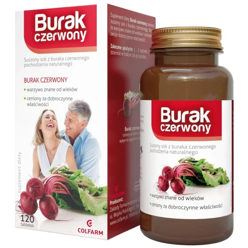 Colfarm Burak czerwony, 120 tabletek  - Z sokiem z buraka czerwonego