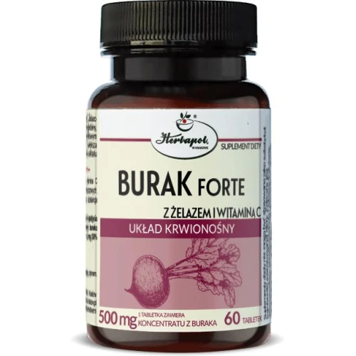 Burak Forte z żelazem i witaminą C, 60 tabletek - Wsparcie układu krwiotwórczego i odporności