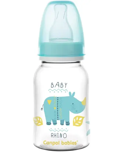 Canpol Babies Butelka wąska Africa, 120 ml - Ze smoczkiem silikonowym o wolnym przepływie