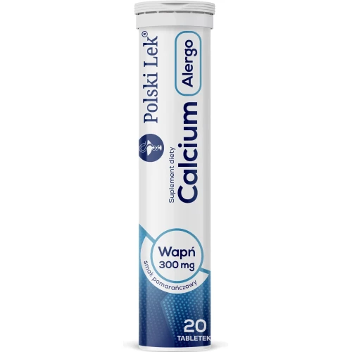 Calcium Alergo, 20 tabletek musujących - Wapń i witamina C na uzupełnienie diety dla dorosłych