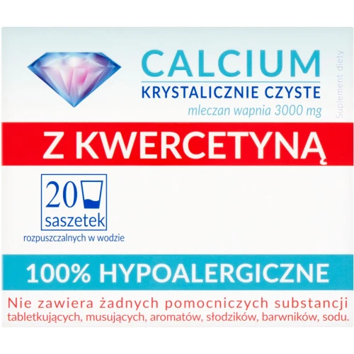 Calcium Krystalicznie Czyste z Kwercetyną, 20 saszetek - Bez aromatów, słodzików, barwników i sodu