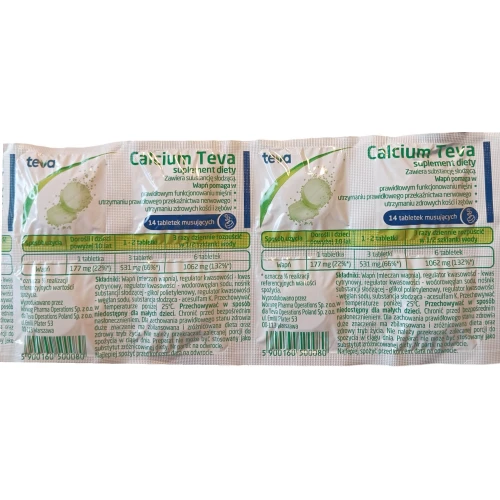 Calcium Teva, 14 tabletek musujących - Tabletki musujące zawierające mleczan wapnia