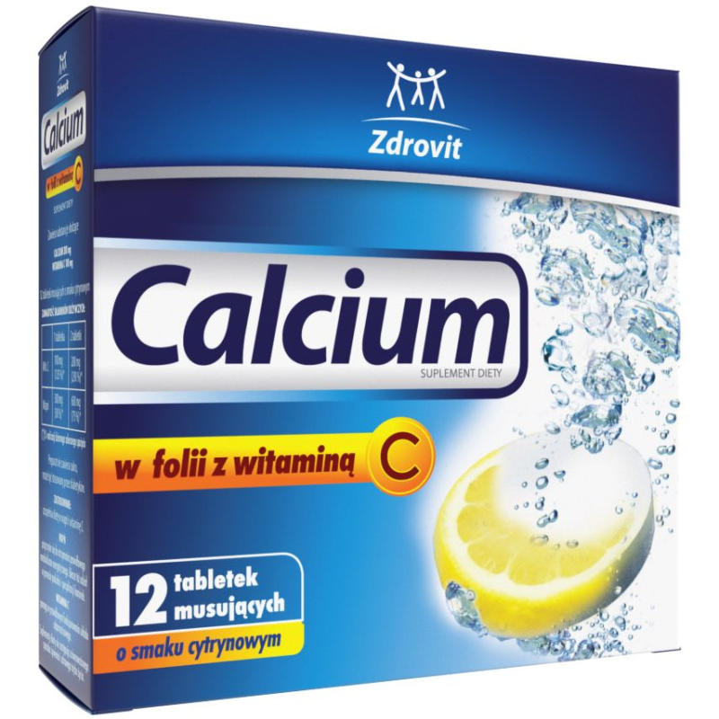 Zdrovit Calcium w folii z witaminą C, 12 tabletek musujących - Tabletki musujące zawierające wapń i witaminę C