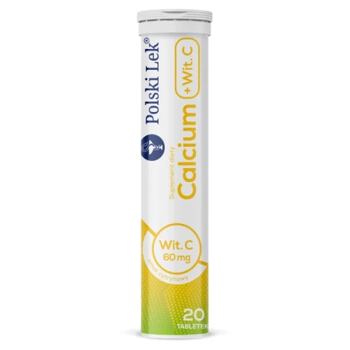 Calcium + Wit. C smak cytrynowy, 20 tabletek musujących - Przeznaczone dla osób dorosłych, ze zwiększonym zapotrzebowaniu na wapń
