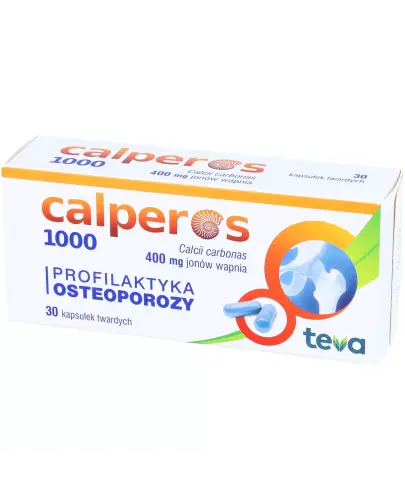 Calperos 1000, 400 mg jonów wapnia, 30 kapsułek - Lek z wapniem do stosowania w profilaktyce osteoporozy