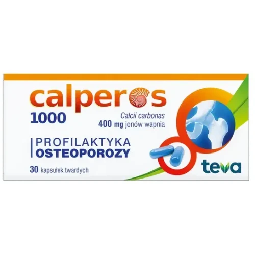 Calperos 1000, 400 mg jonów wapnia, 30 kapsułek - Lek z wapniem do stosowania w profilaktyce osteoporozy
