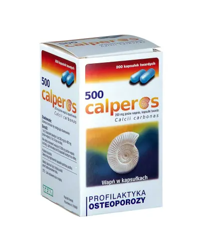 Calperos 500, 200 mg jonów wapnia, 200 kapsułek twardych - Z węglanu wapnia do stosowania w profilaktyce osteoporozy